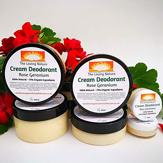 100% Natural Cream Deodorant - 73% Organic (Rose Geranium, 50ml)