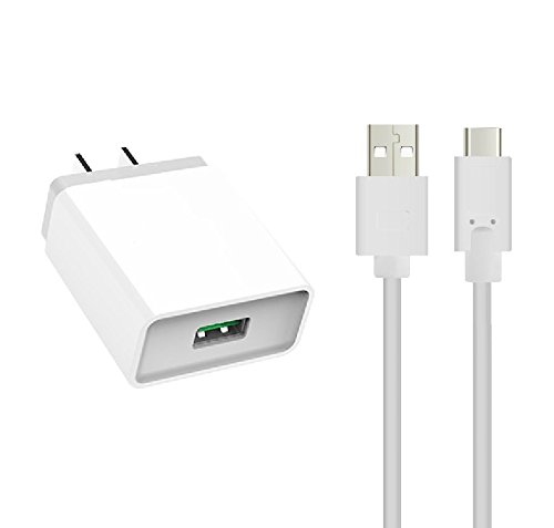 USBelieve Quick Charge 3.0 Wall Charger and USB Type C Cable Pack - 18W Adaptive Fast Travel Charger QC Pack for HTC 10, LG G5, Samsung Note 7, ZUK Z2 and Type C Phone (QC3.0-Charger  Type C Cable)