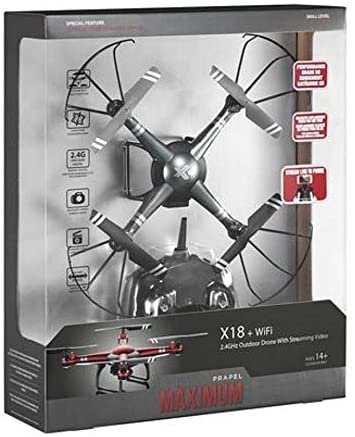 Propel Maximum X18 WiFi Drone with Live Video Streaming - Black Auto Start, auto Hover, and auto Land functionality with 300 Foot Flight Range.