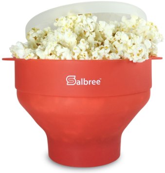 Lifetime Warranty-Popcorn Maker - FDA Approved and BPA Free, Silicone Microwave Popcorn Popper Machine by Salbree, Red Collaspible Bowl