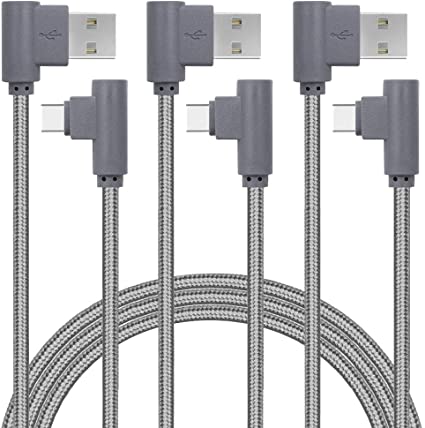 USB C Charger Fast Charging Cable,3PACK 6FT Nylon Braided 90 Degree Right Angle USB Type C Cable Compatible with Samsung Galaxy S8 S9 S10 Plus Note 9, Google Pixel 3 XL, LG V30 G6, (Grey,6FT)