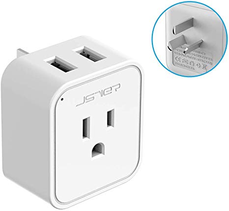 Australia, China Travel Plug Adapter,Type I Adapter JSVER Australia Plug Adapter with Dual USB Ports,USA to Fiji New Zealand Argentina Compact Power Adapter for Cell Phones, Laptops, Cameras, Tablets