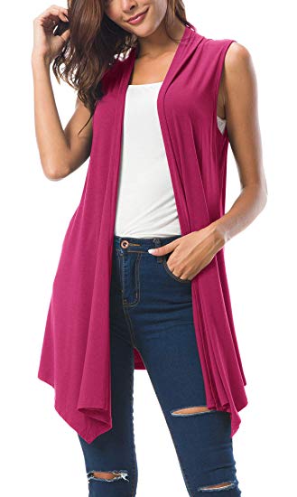 Women's Sleeveless Draped Open Front Cardigan Vest Asymmetric Hem