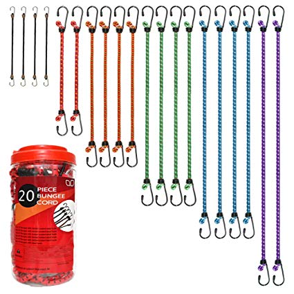 Premium Bungee Cords Assortment 20 Piece in Storage Jar Includes 10”, 18”, 24”, 30”, 36”, 48” Bungee Cord
