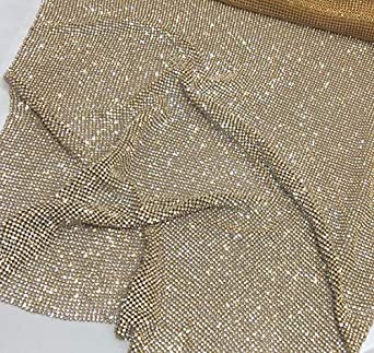 Creativesugar Craft Material Metal Rhinestone mesh Fabric cuttable for Clothing Bag Making Party Decorations (Gold Rhinestone)