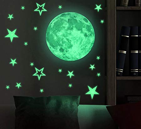 Marsway Kids Removable Moon Stars Glow In The Dark Sticker Night Luminous Room Wall Decal Stickers