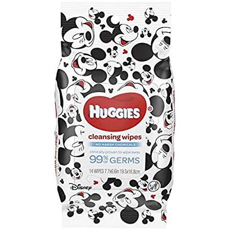 HUGGIES On-The-Go Scented Cleansing Wipes, 8 Pouches of 14 Wipes Each (112 Count Pack); Alcohol-Free, Hypoallergenic, Lightly Scented, Clinically Proven To Wipe Away 99 % Germs Disney Baby Packaging