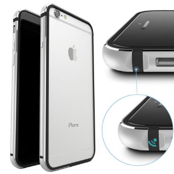 iPhone 6 Case KEWEK Aluminum Metal Bumper No Signal Reduce Flexible TPU Inner Frame Dual Layer Shock Absorbing Phone Case for iPhone 66s Silver