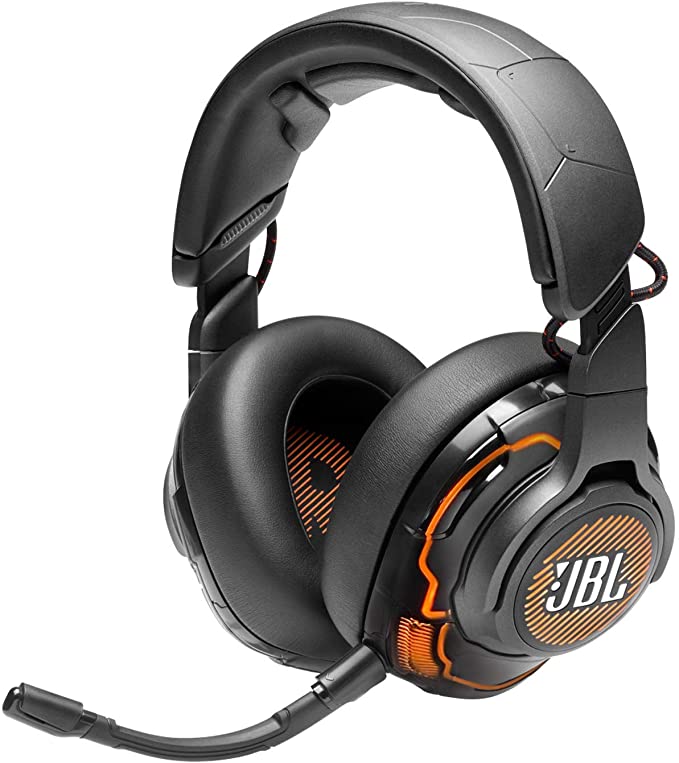 JBL Quantum ONE Over-ear USB wired professional gaming headset with head tracking-enhanced QuantumSPHERE 360 technology, in black