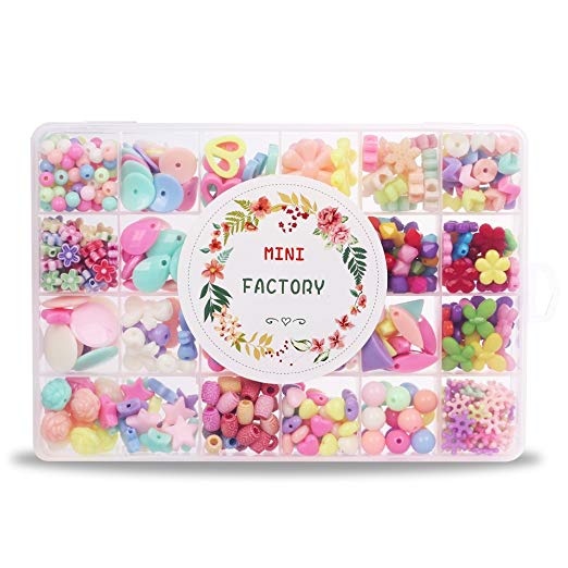 Mini-Factory Jewelry Making Kit DIY Necklace, Bracelet Crafts, Different Shapes of Colorful Acrylic Beads in Box for Children