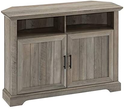 Walker Edison 44 Farmhouse Grooved Barn Door Corner TV Stand Console in Gray Wash
