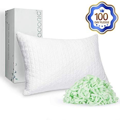 Adoric Memory Foam Pillow, Pillows for Sleeping Cooling Pillow for Side Back Sleepers Cervical Pillow Shredded Memory Foam Pillow with Washable Removable Cover Queen