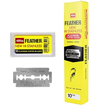 Feather Double Edge Safety Razor Blades - (200 Count) - Platinum Coated Hi-Stainless Steel Razor Blades - Fits Most Safety Razors - Super Sharp for Close Shaves - Japanese Quality