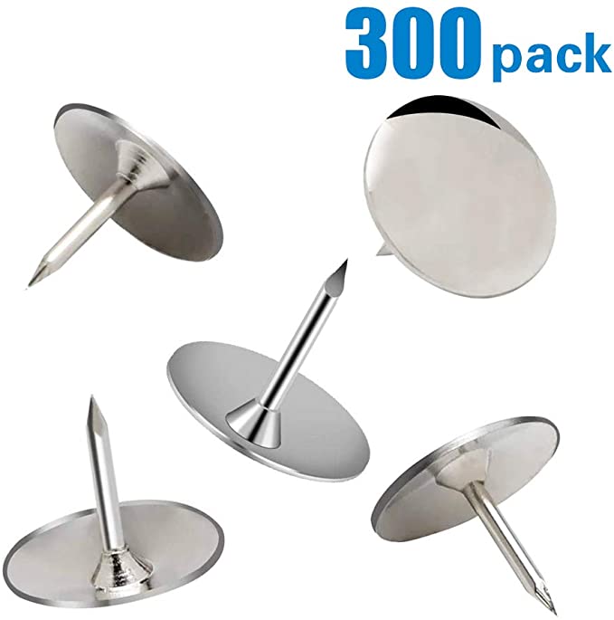 Grtard 300 Pack Steel Thumb Tack, Thumb Tacks Push Pins Silver Round Head Pins Office Thumbtack, Push Pin for Home, School, Sharp Steel Points 3/8 Inch Head, Silver,