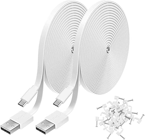 2 Pack 10FT Power Extension Cable for WyzeCam, WyzeCam Pan, KasaCam Indoor, NestCam Indoor, Yi Camera, Blink,Cloud Cam, USB to Micro USB Durable Charging and Data Sync Cord(White)