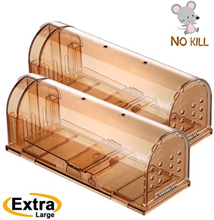 TOPELEK Humane Mouse Trap 2 Pack, Reusable Rodent Trap 20cm Large, Mice Catcher Live, Pets & Children Friendly, Anti-Broken tail Design, Indoor/Outdoor Use, Washable, Large Live Space No Kill