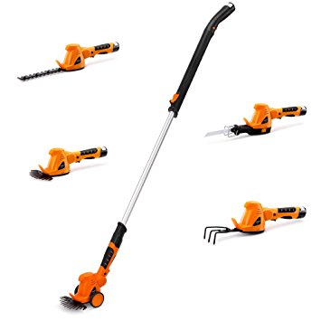 VonHaus 10.8V Li-ion 4 in 1 Cordless Grass Trimmer – Hedge Cutter, Grass Shear, Cultivator and Reciprocating Saw in One with Soft Grip Handle