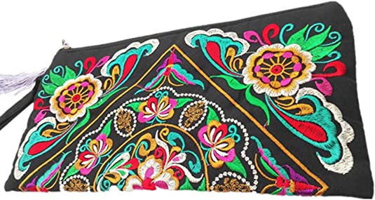 Clutch Purse, Embroidery Flower Clutch Handbag Evening Bags Handbags Wristlet Clutches Bag Wallet Summer Beach Bag for Women