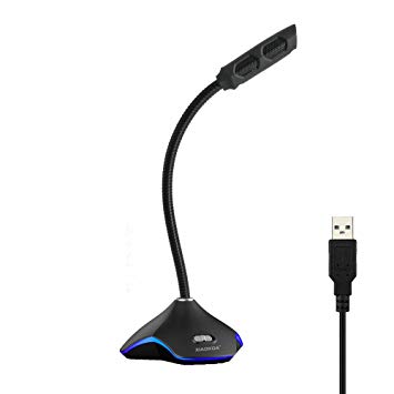 XIAOKOA USB PC Microphone,Plug and Play Desktop Omnidirectional Computer Laptop Microphone,for Youtube,Skype,Recording,Games,with LED Light