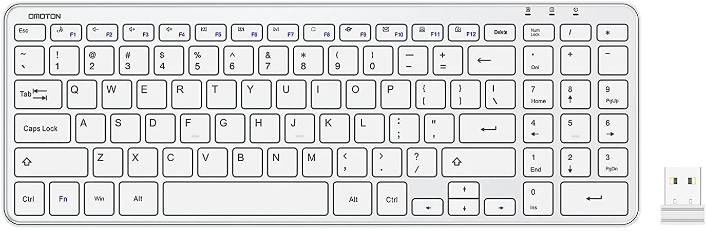 OMOTON 2.4G Wireless Keyboard for Computer, Laptop, PCs, Desktops -Convenient Numeric Keypad/Multi-Media Shortcuts/Long Lifespan Keycaps, Silver White
