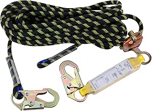 Vertical Lifeline Rope Assembly 50 ft with Rope Grab Snap Hooks Shock Absorber CE Standard for Fall Protection Roofing Safety Equipment Tools Rope Kits