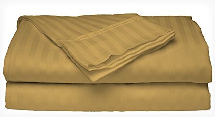 Queen Size Gold Classic Sateen Dobby Stripe Sheet Set