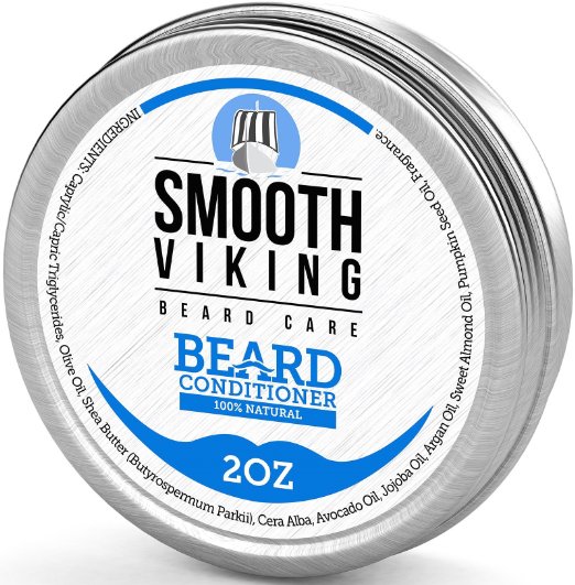 Beard Conditioner for Men - Natural Wax Conditioning Softener that Soothes Itching - Use With Beard Oil and Balm for Best Results and Growth - Argan Oil, Shea Butter and Beeswax - 2 OZ - Smooth Viking