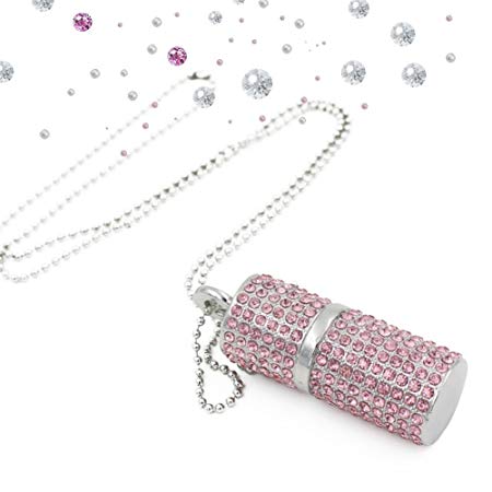 WooTeck USB Flash Drive,Bling Rhinestone Diamond Crystal Glitter Lipstick Case Shining Jewelry Necklace,32GB,Sakura Pink