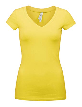 Womens Junior Basic Solid Multi Colors Slim Fit V-Neck Top S-3X