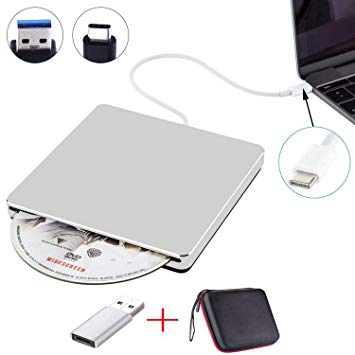 External DVD CD Drive USB3.0 NOLYTH USB C Superdrive External CD/DVD Drive Burner Player for Macbook Pro/Laptop/Windows10(Silver)