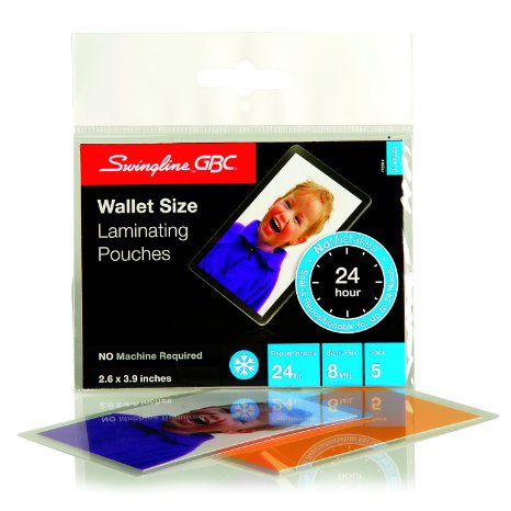 Swingline GBC SelfSeal NoMistakes Repositionable Self Adhesive Laminating Pouches Wallet Size 8 Mil 5 Pack 3747222