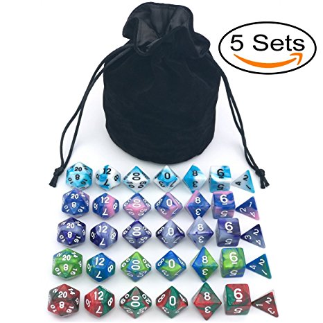 Dice Set for Dungeons&Dragons, DnD, RPG Games, Polyhedral Dice Set, Assorted Dice Set, 35 Total, 5 Sets with drawstring dice pouch