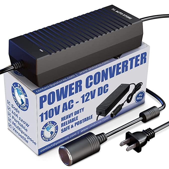 P.I. AUTO STORE 110V -12V DC Power Converter/Transformer/Adaptor/Inverter 10 A for Air Compressor, Tire Inflator, Electric Seat Warmer, RV refrigerator, Car TV