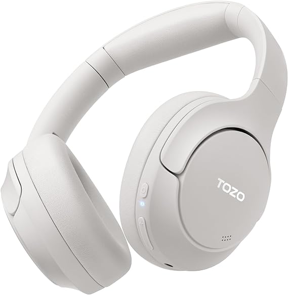 TOZO HT2 Hybrid Active Noise Cancelling Headphones, Wireless Over Ear Bluetooth Headphones, 60H Playtime, Hi-Res Audio Custom EQ via App Deep Bass Comfort Fit Ear Cups, for Home Office TravelWhite