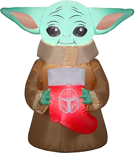 Gemmy 4.5' Christmas Inflatable Yoda The Child Holding A Christmas Stocking Indoor/Outdoor Decoration