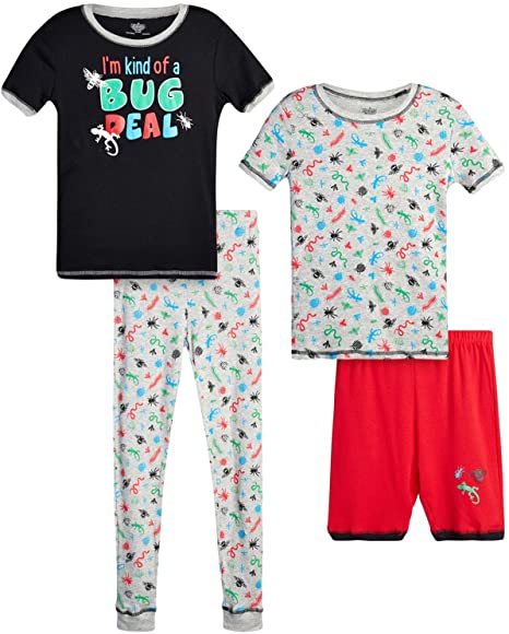 Only Boys Pajamas – 100% Cotton Snug Fit Sleep Shorts, Joggers, and Short Sleeve T-Shirt Pajama Set (4 Piece)