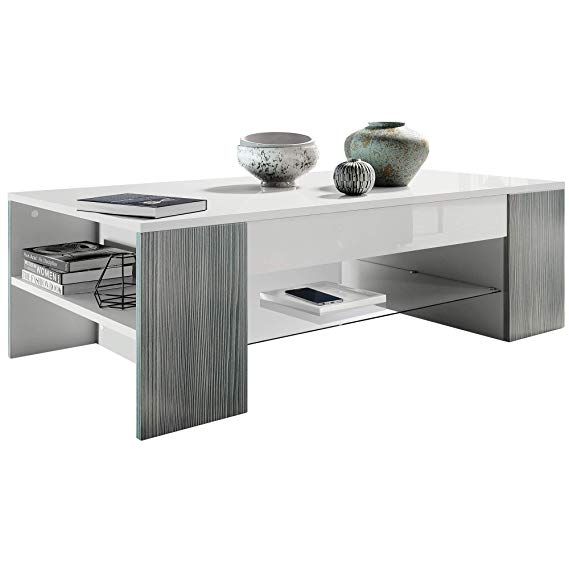 Vladon Coffee Table Side Table Clip in White Offsets in Avola-Anthracite