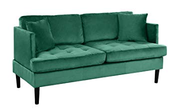 Mid Century Modern Velvet Loveseat Sofa with Tufted Seats (Green)