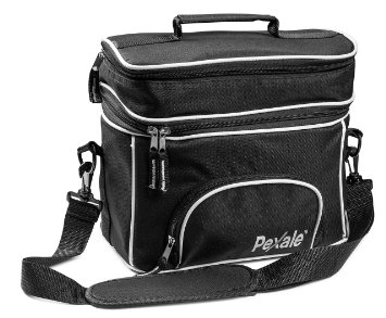 INSULATED LUNCH BAG- LARGE INSULATED DOUBLE COMPARTMENT BLACK LUNCH BAG WITH ADJUSTABLE SHOULDER STRAP BY PEXALE(TM)