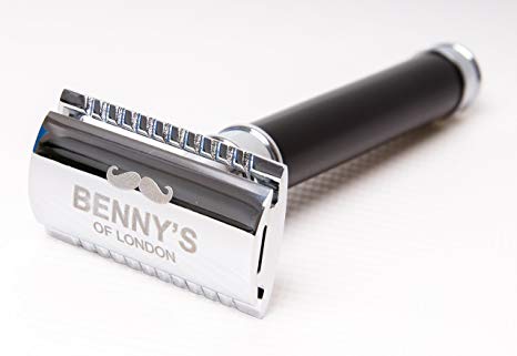 DOUBLE EDGE SAFETY RAZOR - from Benny's of London - NO BLADES INCLUDED - Includes Heavy Weight Luxury Shave Razor and Cleaning Cloth - Mens Razor the Best Shaving Experience