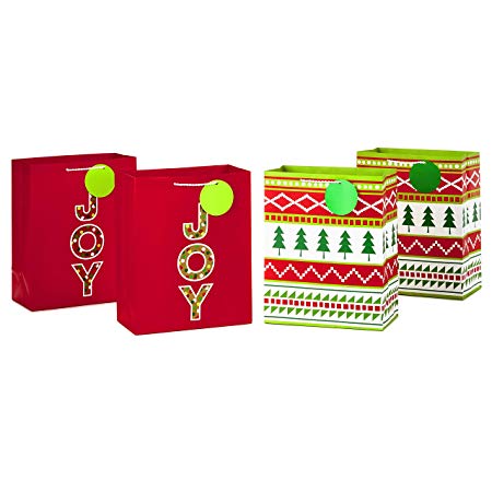 Hallmark 13" Large Christmas Gift Bag Bundle, Joy (Pack of 4, 2 Designs)