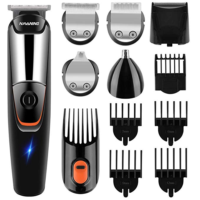 NAVANINO Beard trimmer hair clippers kits for men hair trimmer nose trimmer precision trimmer Long hair trimmer Grooming kit 5 in 1 for Nose Ear Facial Hair, Corded and cordless operation, waterproof