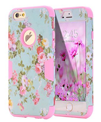 iPhone 6 Case, iPhone 6s Case Flower, TOPSKY [Love Flower Series] Three Layer Heavy Duty Armor Defender High Impact Resistant Hybrid Protective Cover Case For iPhone 6/6s (Only For 4.7"), Pink