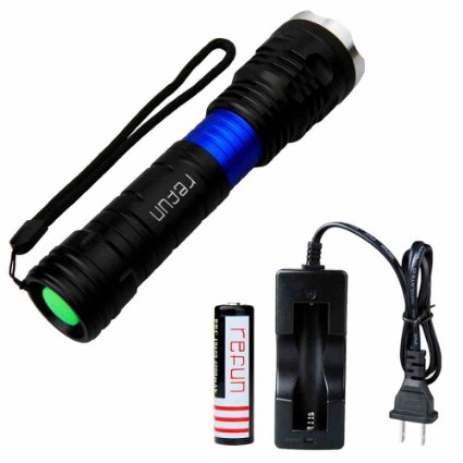 Rechargeable 18650 Battery and Charger Included Refun H6 900 Lumens Tactical Flashlight 65288Bright CREE XML T6 LED Light65289Outdoor Water Resistant Torch with Adjustable Focus and 5 Light Modes Blue
