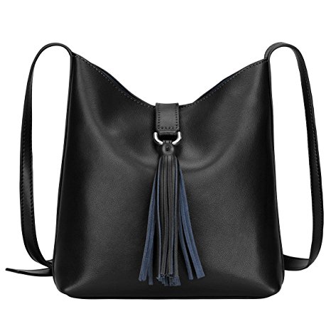 S-ZONE Women's Small Genuine Leather Shoulder Bag Chic Cross-body Bag Tassel Ladies Purse