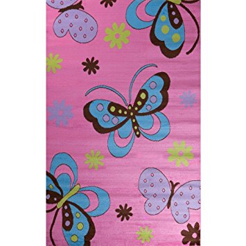 Glam Collection- Butterfly Design Area Rug for Kid's Rooms PINK 5'X7'