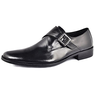 Fulinken Men Oxford Buckle Leather Slip on Loafer Monk Strap loafers Formal Dress Shoes Business Shoes