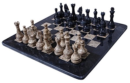 RADICALn Handmade Black and Coral Marble two player Chess Game Marble Chess Set Chessboard (16 Inches Chess Set)