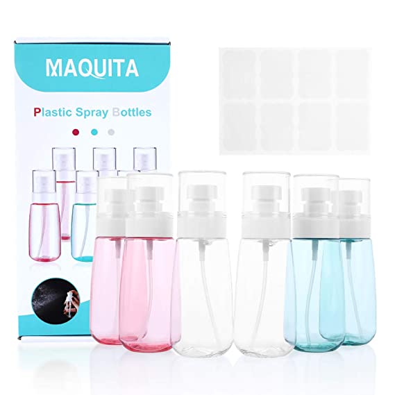 MAQUITA 6 Packs Spray Bottle 3.38oz/100ml Empty Bottle Accessories Refillable Container Large Travel Multifunction Clear Bottle for Perfumes Essential Oil(3 color)