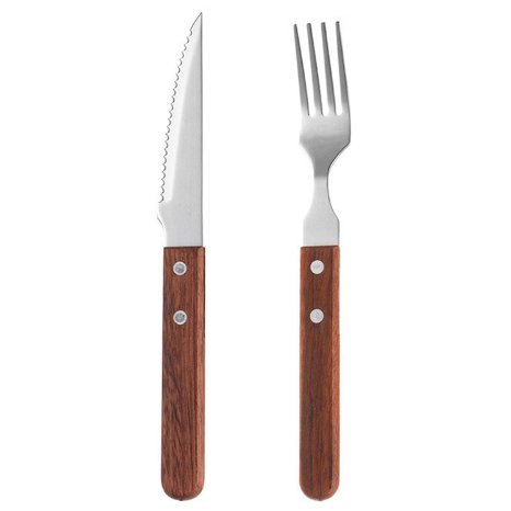 Forks and Knives Flatware Stainless Steel Dinner Fork Carving Knife Set for Household 8 Inch Wooden Handle Stainless-steel Blade Steak Fork and Knife Cutlery 1